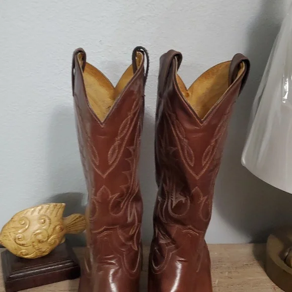 Tony Lama leather pull on vintage boots dark brown sz 9.5 EE leather sole - Picture 3 of 9
